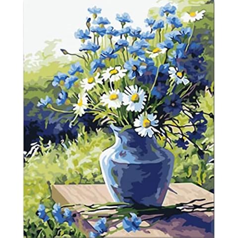 Hrobig Paint by Numbers Adult Flower - DIY Oil Painting on Canvas Set with Wrinkle-Free Canvas, Acrylic Paint and 3 Premium Brushes 40 x 50 cm (Without Frame) Cover