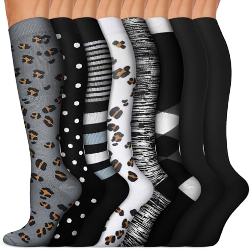 Image of 7 Pack Copper Knee High Compression Socks For Men & Women - Best For Running,Athletic,Medical,Pregnancy and Travel -15-20mmHg