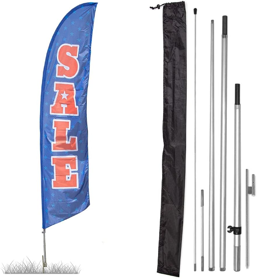 Vispronet Premium For Sale Patriotic Feather Flag- Tear-Resistant Polyester- Outdoor Labor Day and Independence Day Decorations - 2.6ft x 11.2ft- Includes Ground Stake for Outdoor Flag