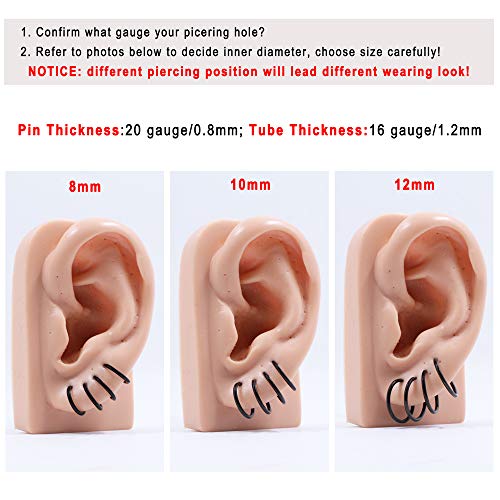 Image of 316L Surgical Steel Endless Hoop Earrings with 16g Tube for Women Silver /Gold /Rose Gold /Black 8mm /10mm /12mm