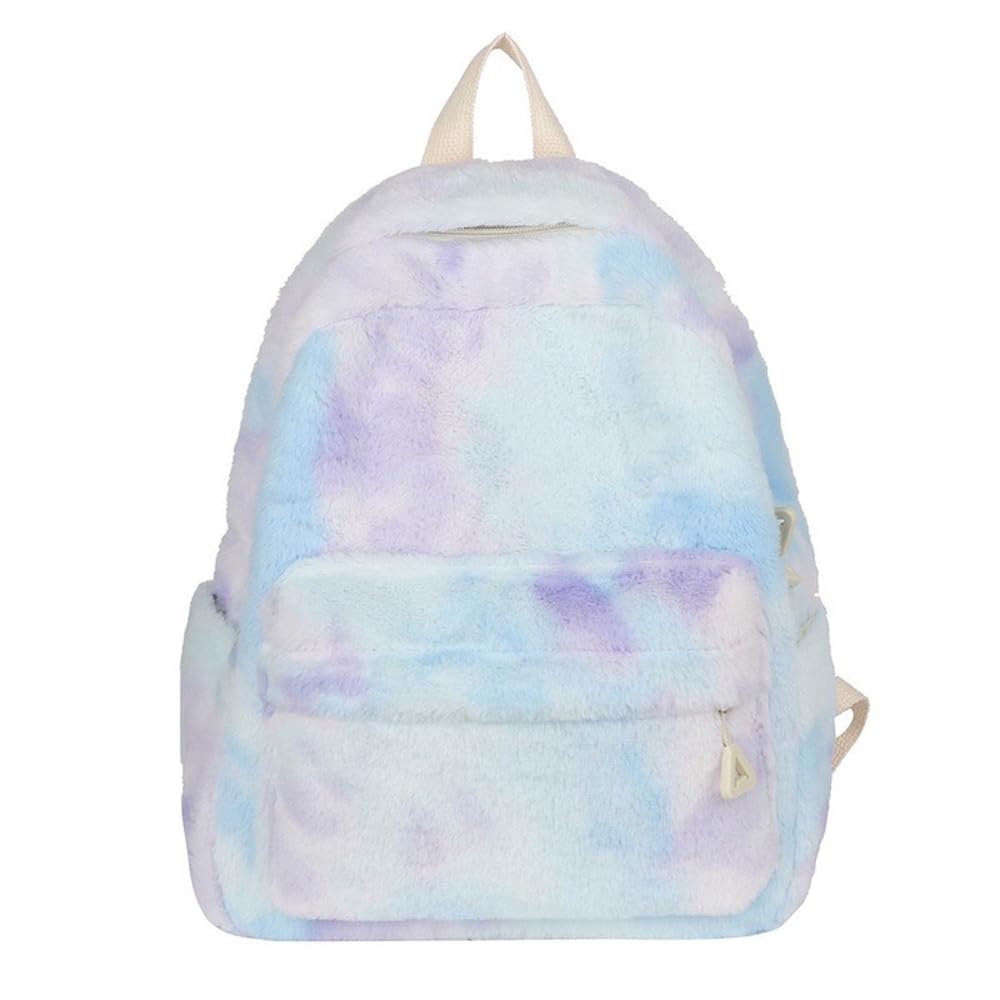 JHTPSLR Small Fuzzy Backpack Soft Plush Mini Backpack Mochila Pequeña Cute Aesthetic Lightweight Casual Daypack (Wispy Clouds)