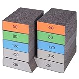 BOSHCRAFT 10 Pack Sanding Sponge, Washable and Reusable Sanding Block for Wood Drywall Metal Glasses Coarse/Medium/Fine/Superfine in 60/80/120/220 Grit Sandpaper Block Sand Paper Brick (10' × 6.8' )
