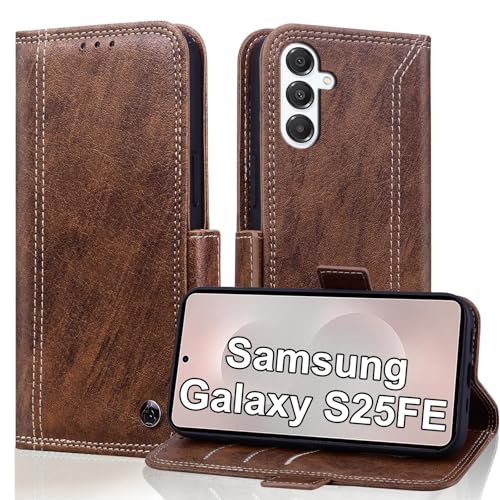 Varohix Wallet Case for Samsung Galaxy S25Fe 5G 6.7 inch with RFID Blocking Credit Card Holder, PU Leather Folio Flip Kickstand Protective Shockproof Cover Women Men for Galaxy S25Fe Phone Case- Brown