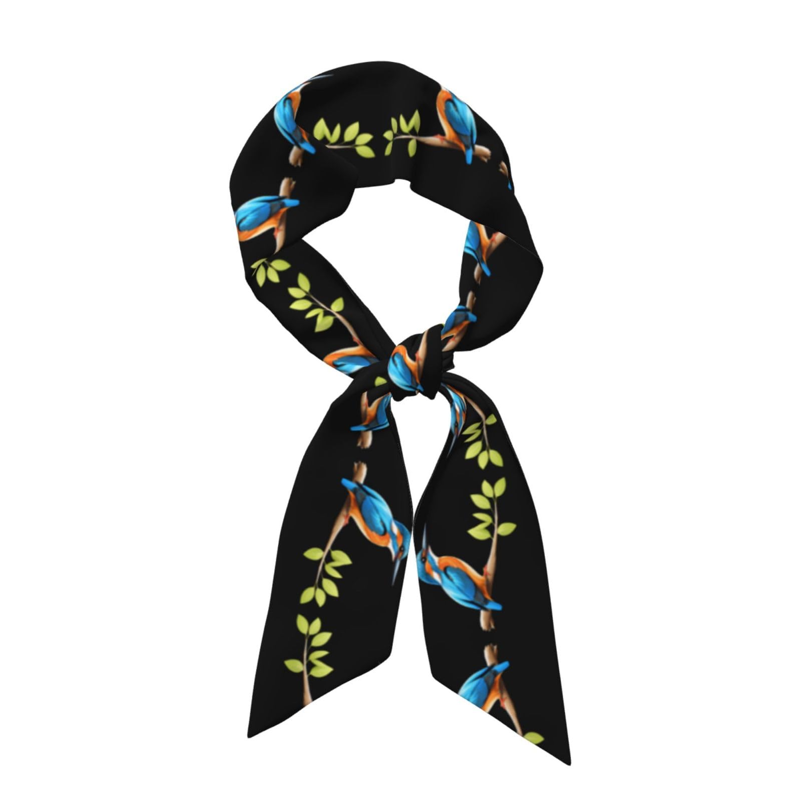 Yyhwhjde Women's Black Fashion Scarf Kingfisher On The Branch Pattern Satin Headscarf Chic Tie, Hair Scarf, Wristband
