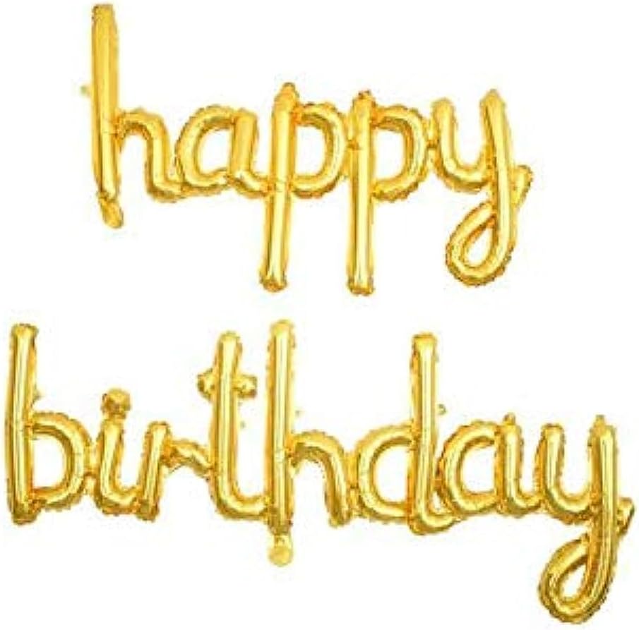 Cursive Happy Birthday Banner Balloons โ Foil Letter Balloons Gold -Happy Birthday Sign - Birthday Party Decoration for Boys, Girls, Men & Women โ Birthday Balloons