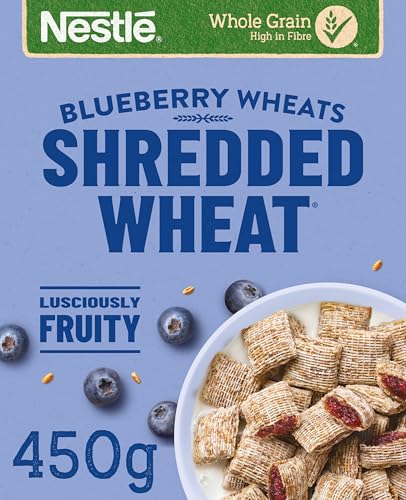 Nestlé Cereals - Shredded Wheat Breakfast Cereal - BitesizeBlueberry Wholegrain Biscuits High Fibre No Added Sugar - 450g