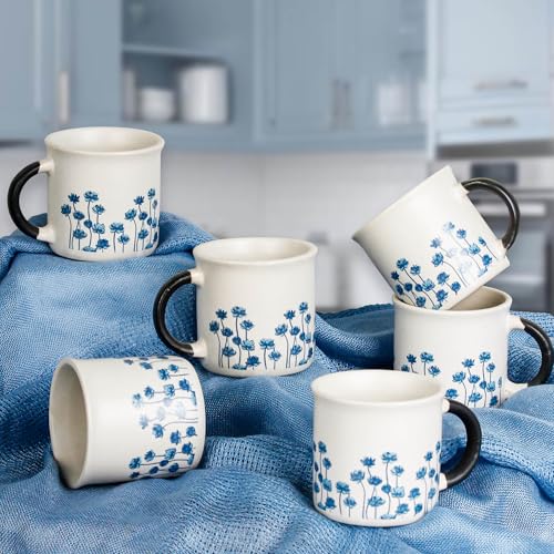 Image of The Earth Store Blue Flower Tea Cup Set of 6, 150 ML Each, Microwave and Dishwasher Safe Coffee Cups | Cup Set for Tea | Tea /chai Cups for Gifting, Home & Office Use, Every Occasion