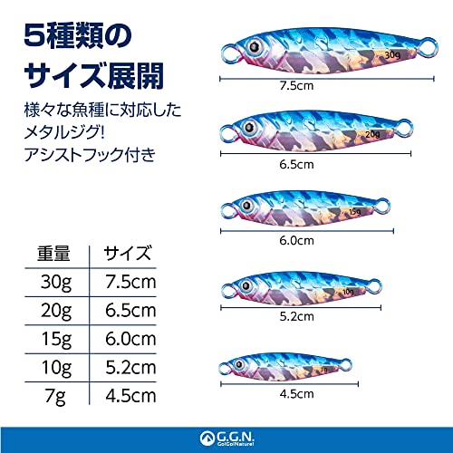 【Amazon.co.jp限定】ジージーエヌ ジグ ルアーセット メタルジグ 釣具 5本 セット ゼブラカラー ジギング ショア 高飛距離 コーティング 7g 3枚目