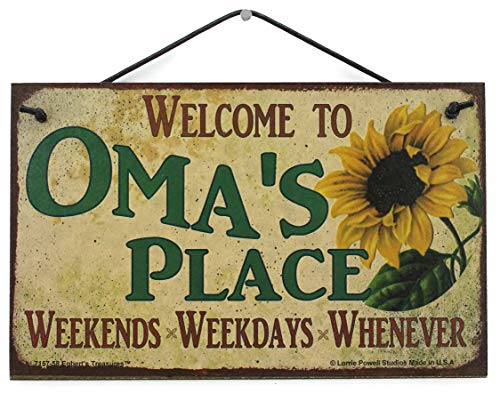 Egbert's Treasures 5x8 Vintage Style Sign with Sunflower Saying, Welcome to Oma's Place