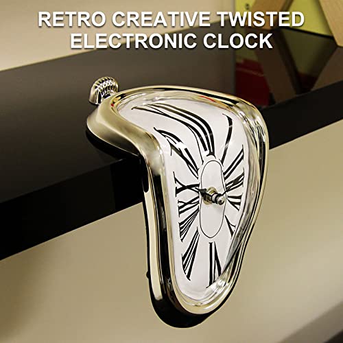 Kaqisimila Melting Clock-Surreal Desk Shelf Desk Melted Clock, Surface Design Drippy Clock,Weird Funky Eclectic Unique Melted Clock Decor, Suitable For Living Room, Bedroom, Office（Gold #TOP1