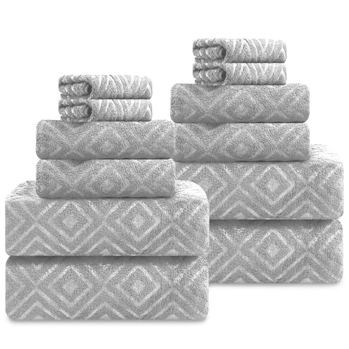 Jarson 12 Pieces Bath Towel Set Soft, Light Grey - Quick Dry Family Towels for Bath, Highly Absorbent Towel Set for Hotel-4 Luxury Bath Towels, 4 Hand Towels & 4 Washcloths for Bathroom by Jarson - Used condition - US$25.02