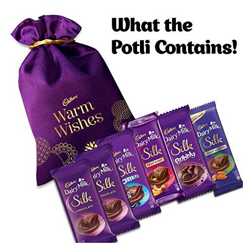 Image of Cadbury Silk Special Potli, 343Gram & Celebrations Assorted Chocolate Gift Pack, 64.2Gram- Pack Of 8