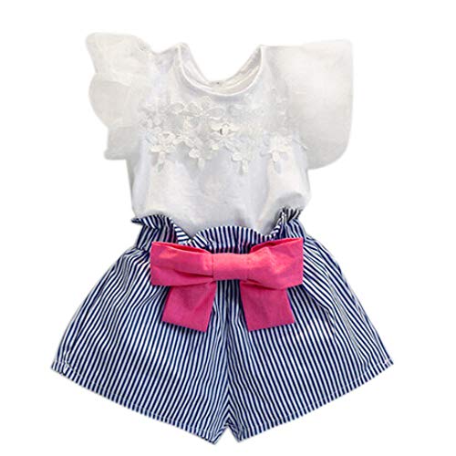 WOCACHI Toddler Baby Girls Clothes, Girls Lace T-Shirt+Stripe Shorts Set Clothes Suit BU/130 Infant Bodysuits Rompers Clothing Sets Christening Short Long Sleeve Organic Cotton