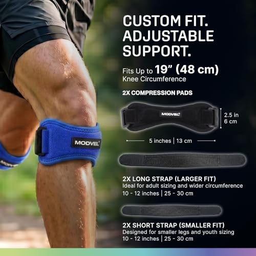 Image of Modvel Knee Strap Patella Tendon Support Brace Band, One Size, 2-Pack | Adjustable patellar tendon support strap reduces pressure on the patella; works as a knee strap, patella band and brace