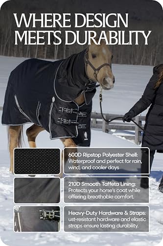 Image of Equinavia Norse Horse Blanket Waterproof, Dry, Lightweight Turnout Blanket | Breathable Turnout Horse Sheets for Real Horses for Wet Mild Weather Use, Durable, No Fill Rain Protection, Outdoor Coverage