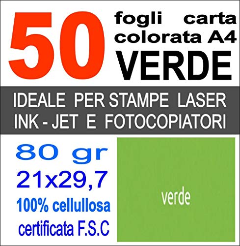 50 fogli carta verde a4 80gr risma 50ff monocolore...