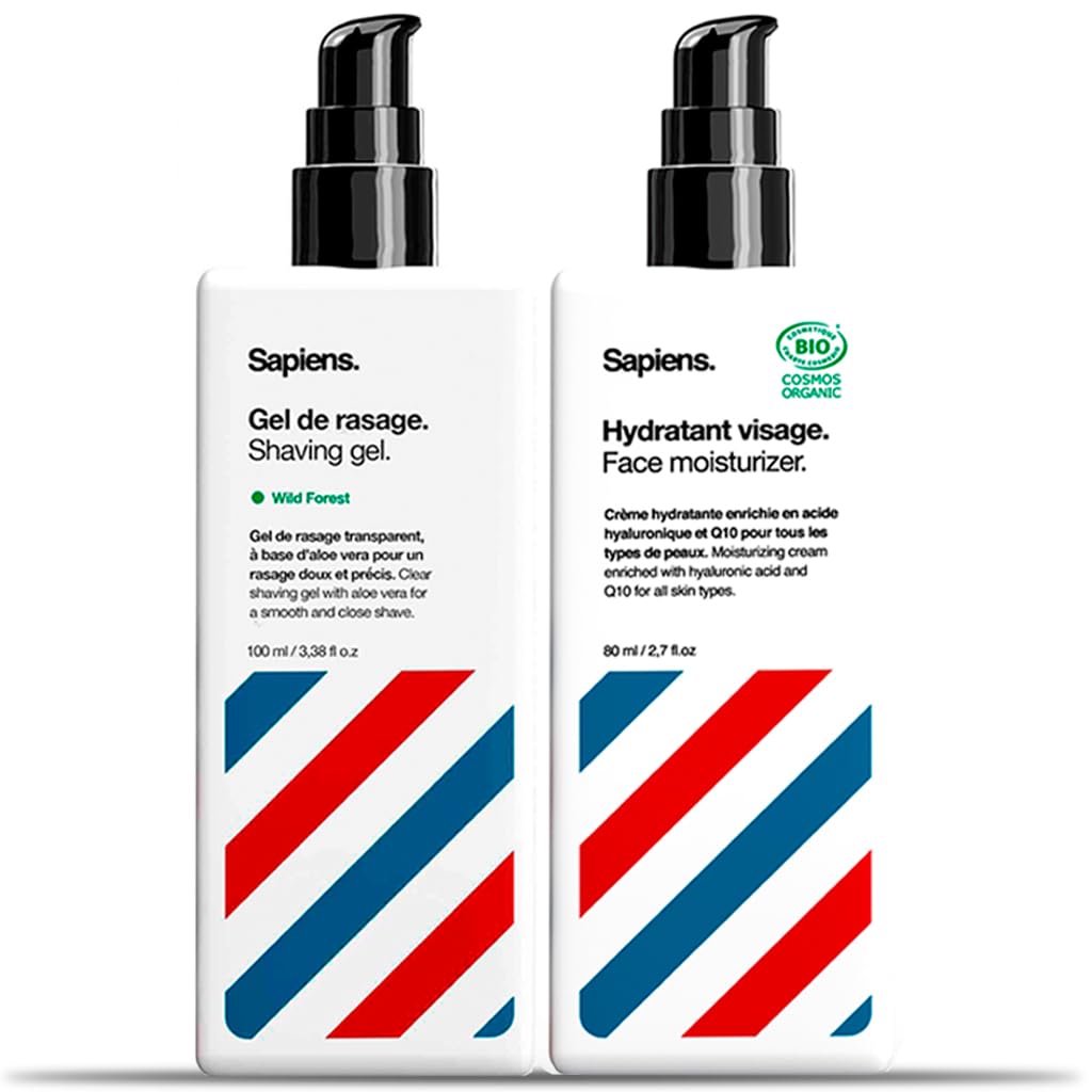 Sapiens Barbier Rasiermesser Set | Rasiermesser, 120 Rasierklingen, Transparentes Rasiergel, Feuchtigkeitspflege, Bartschablone Konturenführung