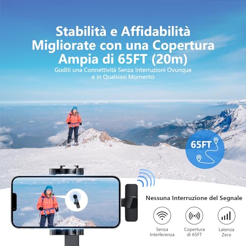 Qhot-Microfono-Wireless-per-iPhone-Microfono-Lavalier-Wireless-per-Registrazione-Video-PC-Laptop-Streaming-Live-Podcast-Vlog-YouTubeTikTok-iOSUSB-C2-Mic