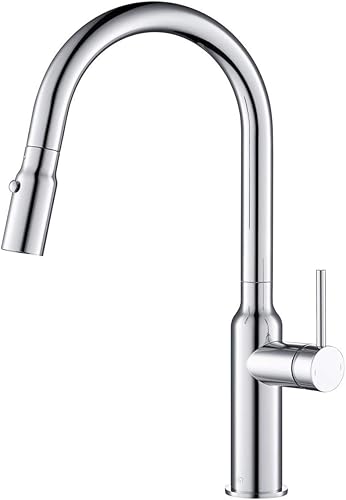 KIBI Hilo - Grifo extraíble de un solo mango para fregadero de cocina, boquilla de grifo de arco alto de latón macizo, grifo de cocina giratorio de
