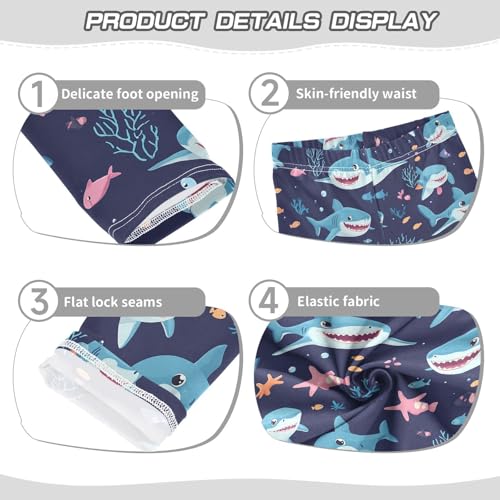 Cartoon Sharks Fish Girls' Leggings Toddler Doodles Cute Kids Yoga Pants Dance Active Tights 4T3