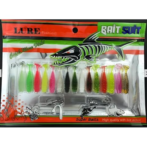 19 PCS (4 Glow in the Dark) Worm Lure with Swimming Tail Plastic Fishing Worms Grub Baits Extreme swimming action, fishing lures for pike, perch, bass and other predators fishing, Softbait, Swimbait Cover