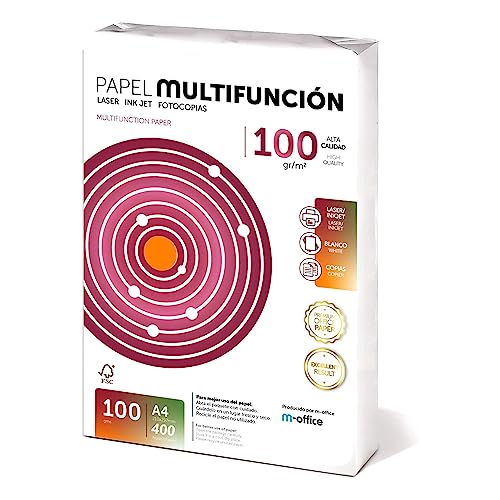 Folios A4 100gr 400 hojas, Papel Multiusos Impresora, Folios para Impresoras Laser y de Inyección, Fotocopiadora, Fax, Para uso Oficina, Material Escolar, Paquete folios. m-office (400 hojas,100gr)
