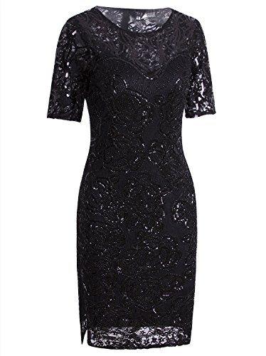 Vijiv Vintage 1920s Gatsby Sequin Beaded Lace Cocktail Party Flapper Dress with Sleeves2