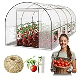 Plonos Garten-Gewächshaus Tunnel 2 × 4,5 m - 9 m² Folientunnel mit Stahlrahmen | PE-Folie 140 g/m² UV-beständig | 8 Fenster mit Moskitonetz | Pflanzenschutz | Weiß