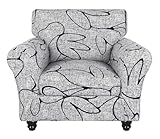 SearchI Stretch Sofa Cover Printed Couch Covers, Floral Pattern 2 Piece Armchair Slipcover with Separate Chair Cushion Cover, Washable Furniture Protector for Living Room(Armchair, Grey Lotus+White)