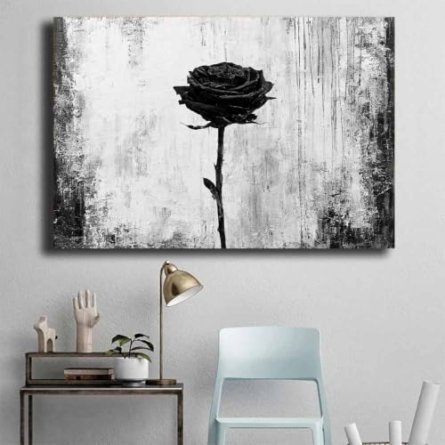 Tableau en noir et blanc grunge rose noire impression sur toile
