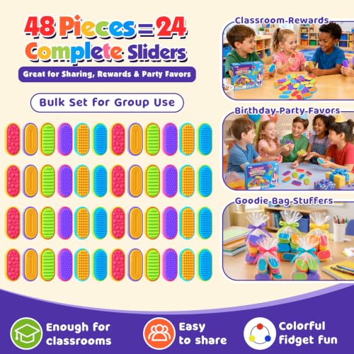 LESONG 48 Pack Sensory Fidget Toys for Kids Adults, Magnetic Fidget Sliders for Autism ADHD Stress Relief, Quiet Textured Silicone Desk Toys, Bulk Classroom Prizes Party Favors Calming Gifts - Image 2