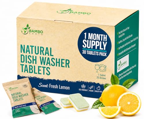 Image of Natural Dishwasher Detergent Tablets - Plant Based Alternative Refill Pack Dishwashing Tabs - Eco-Friendly And Plastic Free Way To Cleaner Dishes - 30 /60 /90 Refills Dish Washer Soap Pods (30 Pack)