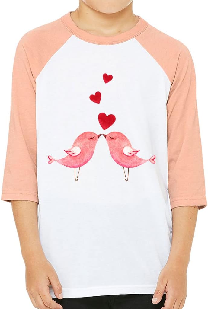 Two Birds Kids' Baseball T-Shirt - Love 3/4 Sleeve T-Shirt - Themed Baseball Tee
