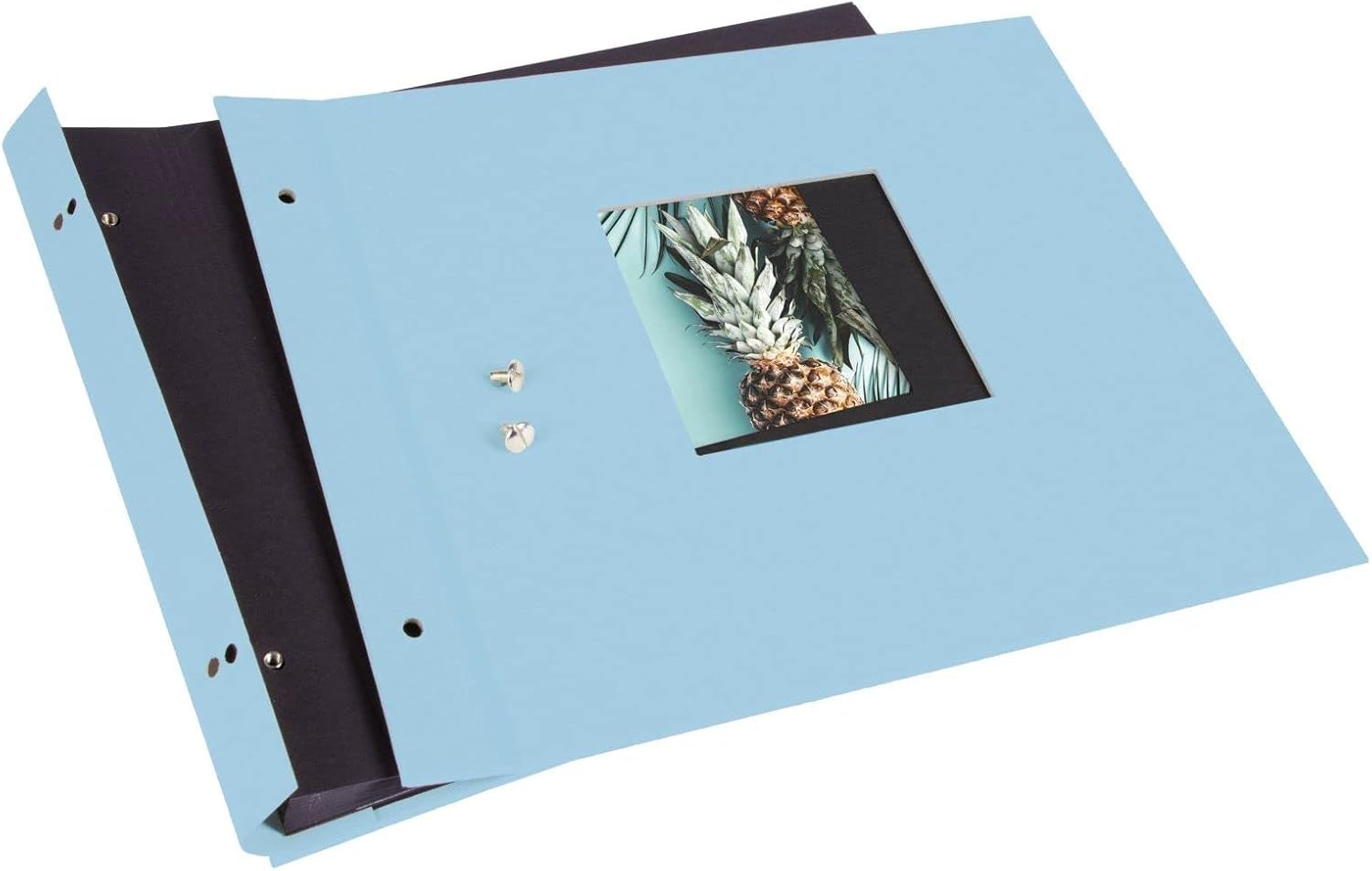 goldbuch Bella Vista 26 729 Screw-On Photo Book, 30 x 25 x 2 cm, Photo Album 40 Black Pages, Canvas Cover, Photo Album with Window Cut-Out, Photo Book Sky Blue