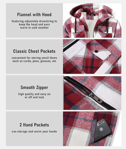 Image of GEEK LIGHTING Men's Flannel Shirts Jacket Sherpa Lined Fleece Plaid Hoodie Long Sleeve Winter Warm Coat