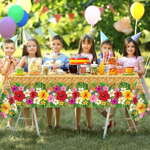Image of 4 Pcs Hawaiian Luau Tablecloths Hawaiian Luau Table Cloths Tropical Palm Leaves Tablecloth 86 x 51 in Palm Leaves Table Cloth Baby Birthday Party Summer Pool Tropical Party Decorations (4)