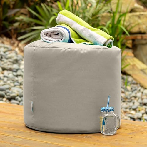 Jaxx Spring Outdoor Ottoman/Side Table, Premium Sunbrella, Flax - Thumbnail 3