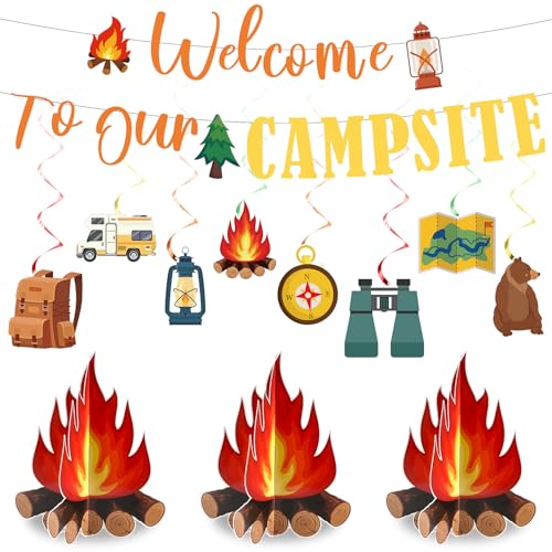 13Pcs Happy Camper Party Decorations Camping Adventure Hanging Sw...