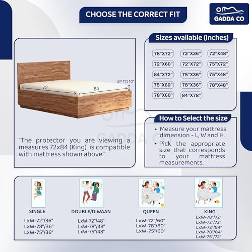 Image of GADDA CO Cotton Waterproof Mattress Protector, Ultra Soft & Breathable Hypoallergenic Mattress Cover, King Size 72x84 inch (6x7 ft), Peacock, Pack of 1
