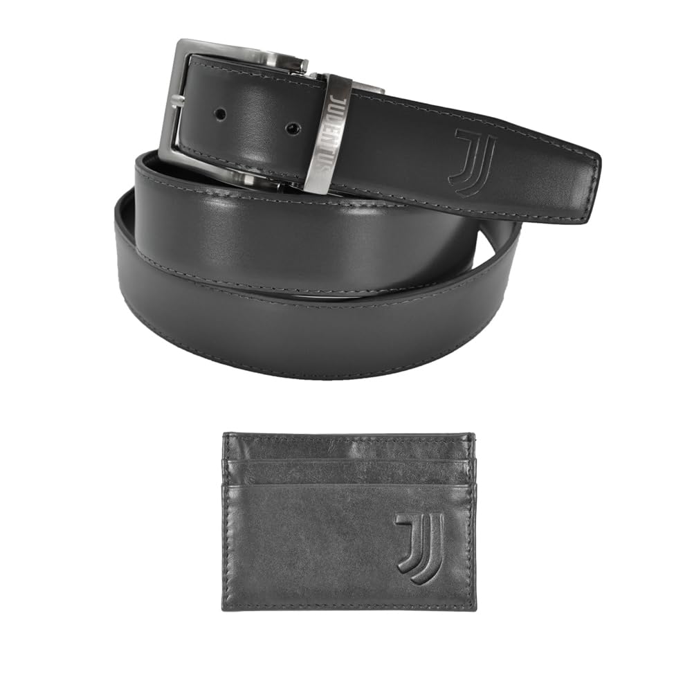 JUVENTUS Set de regalo con cinturón de piel y tarjetero de crédito, elegante caja de regalo oficial, negro, accesorios para hombre