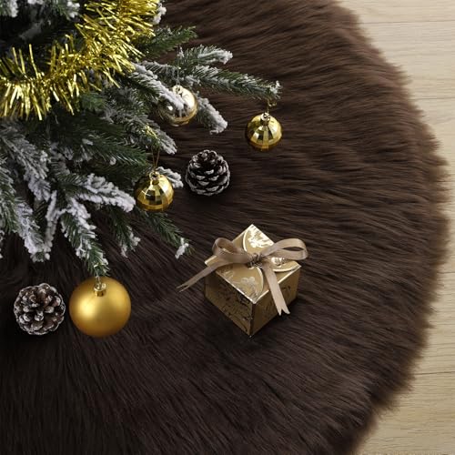 36 Inch Wool Fur Christmas Tree Skirt Thick Plush Brown Tree Skirt Christmas Tree Decoration for Xmas Home Party Holiday Decor by PARTTELY - Used condition - US$17.33