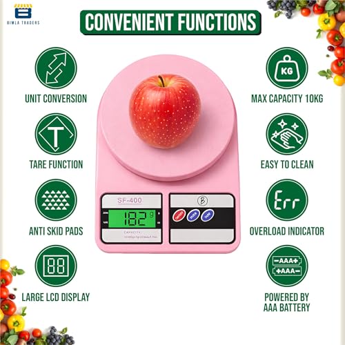 Image of Btag SF-400 Digital Kitchen Weighing Scale | 10Kg x 1g Precision | Food Scale with LCD Display for Cooking, Baking, Meal Prep & Healthy Diet | Compact Electronic Weight Machine for Home Use.(Pink)