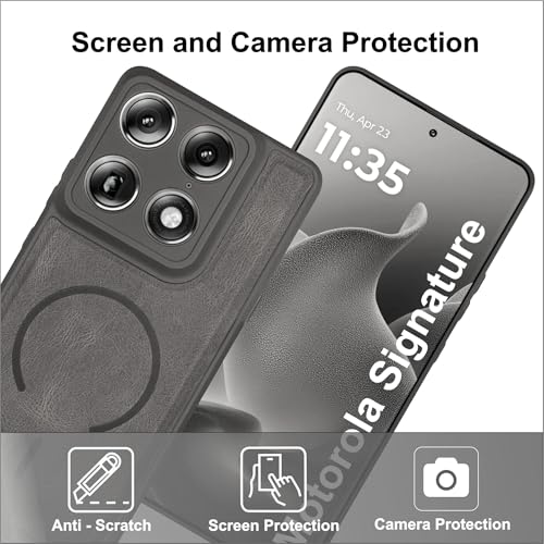 Image of SBMS Back Cover for Motorola Signature | Ultra Slim Soft Rubberised Hard Case | Oil Feel Soft Leather Back | Mag-Safe Design (Mag-Safe Not Support) | Camera Protection Case for Moto Signature (Grey)
