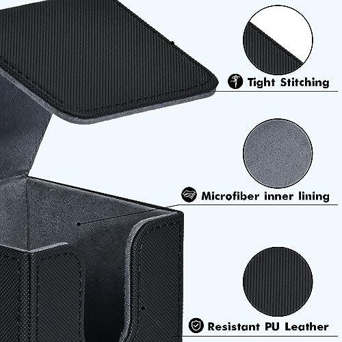 Image of ZLCA Card Deck Box for Trading Cards, MTG YuGiOh Deck Case Holds 100+ Single Sleeved Cards, PU Leather Magnetic Card Storage Box Fits for TCG CCG Magic Game Cards (Black)