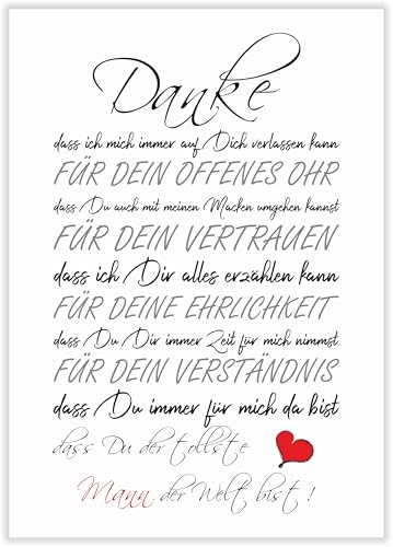 Danke für den tollsten MANN der Welt - Kunstdruck Bild Geschenk Männer Geburtstagsgeschenk Deko Jahrestag Geschenkidee Hochzeitstag DIN A4