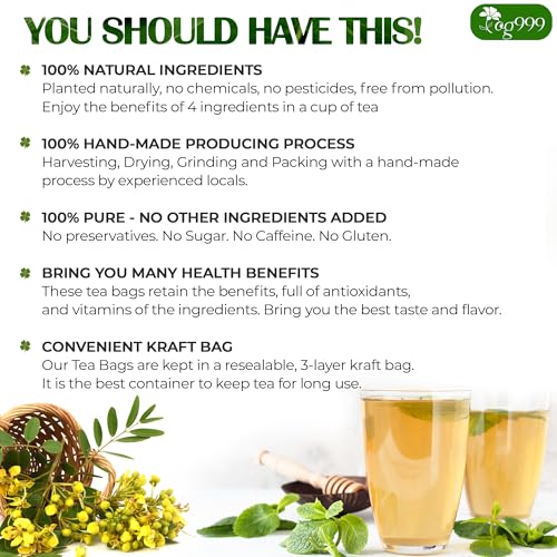 Image of TOG999, 100 Tea Bags, Blend of Senna Leaves - Peppermint - Licorice - Fennel, 100% Natural Ingrendients, Hand-made Herbal Tea, Relieves Constipation Naturally Tea, No Sugar, No Caffeine, No Gluten, Vegan.