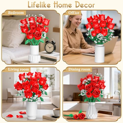 Ramo de flores con rosas rojas en kit de construcción, un regalo inolvidable para ella o él 7