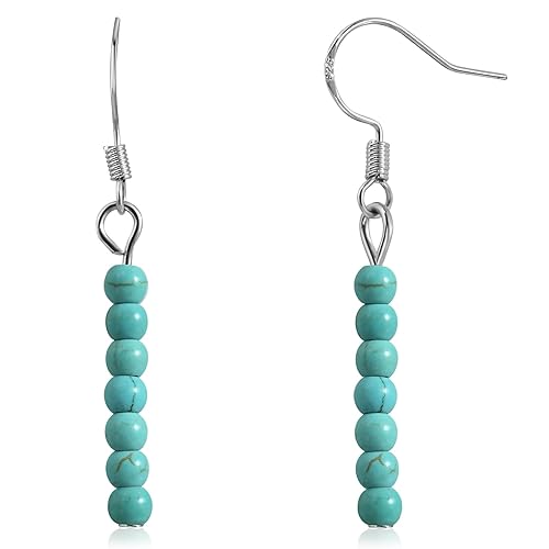 925 Sterling Silver Turquoise Drop Dangle Earrings for Women Trendy Handmade Hypoallergenic Earrings for Sensitive Ears Birthstone Earrings for Gift