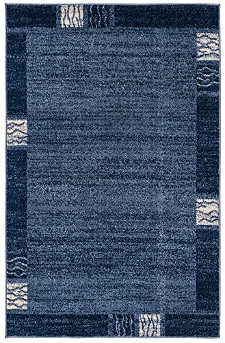 Image of Unique Loom Del Mar Collection Area Rug- Transitional Inspired with Modern Contemporary Design(4' 1 x 6' 1 Rectanglar, Navy Blue / Ivory)