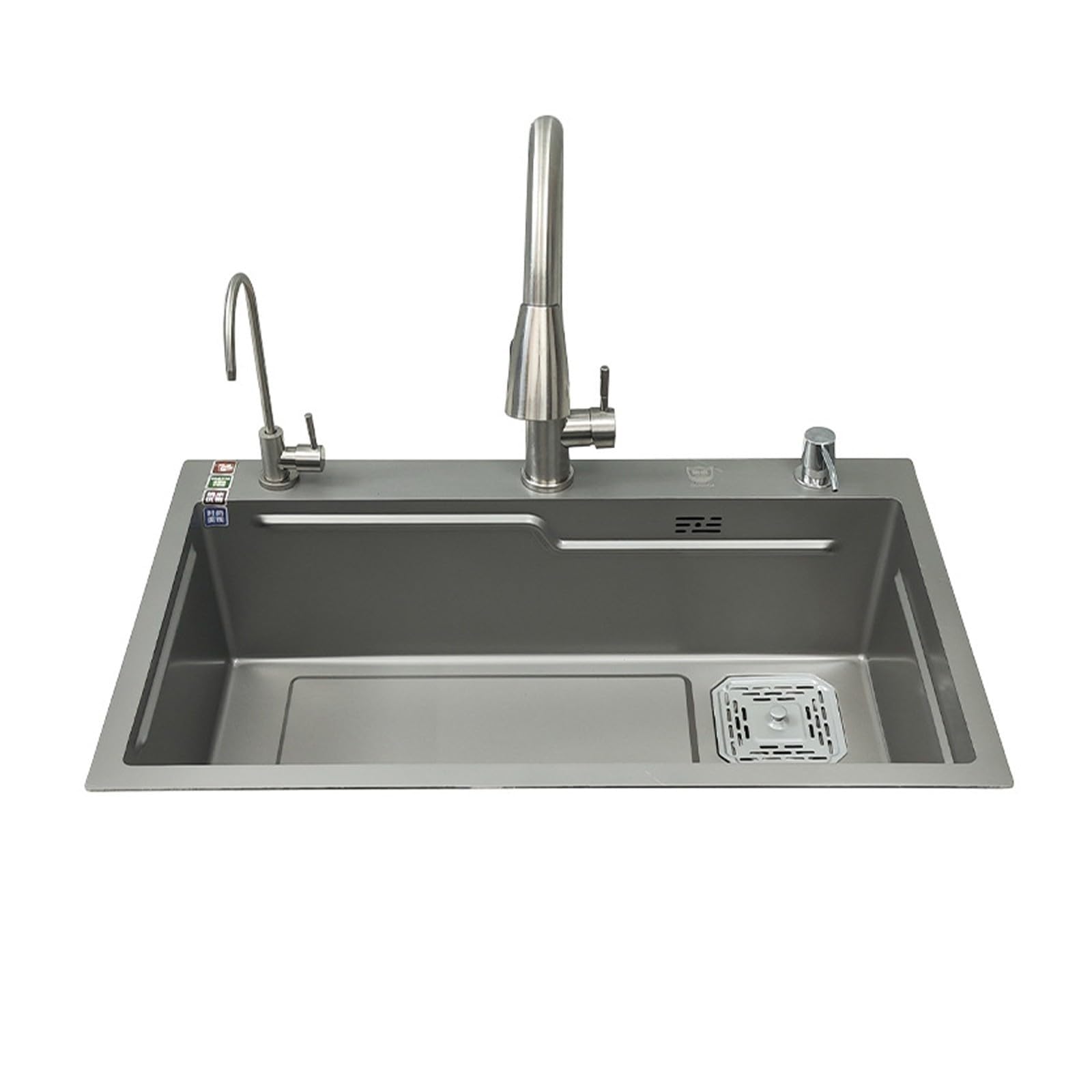 Évier de cuisine en acier inoxydable grand bac de 75 cm avec robinet mitigeur extractible
